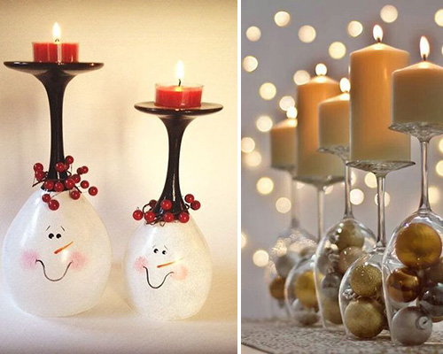 Candelieri con bottiglie di vetro decorazione